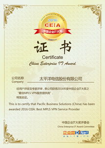 太平洋電信榮膺2016 CEIA最佳MPLS VPN服務提供商，彰顯政企市場領(lǐng)導地位